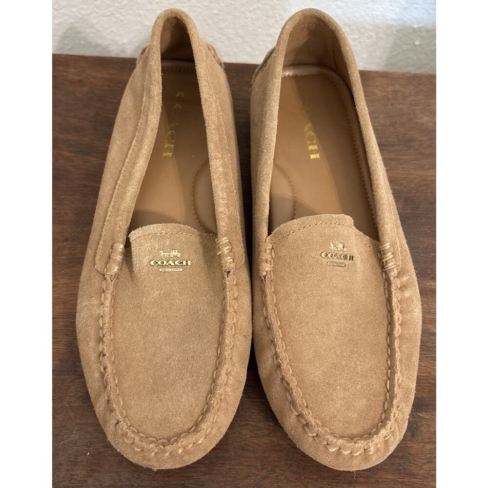 Coach Amber Driving Moccasins Tan Suede Size 8 B Classic Comfort Slip On Shoes